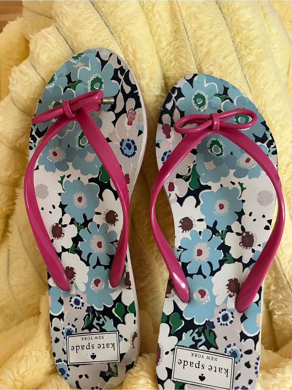 kate spade Floral Print Flip Flops with Hot Pink Straps